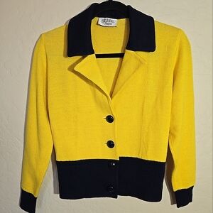 Vintage St John For I Magnin Womens Yellow Black Sweater Size 6 Beautiful!